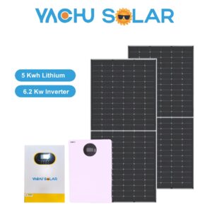 YACHU 5Kwh Lithium battery full system, with 6.2Kw hybrid inverter, 610w bi facial panel