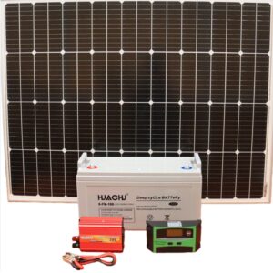 Huachu 12V 100AH solar lead acid gel battery full kit, with 300w inverter, 120w panel