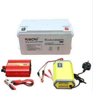 Huachu 12V 80AH solar lead acid gel battery full kit, with 300w inverter, 6A battery charger
